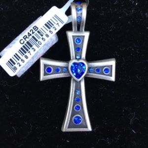 NWT Bico Australia cross Swarovski crystals 1.75" silver plated